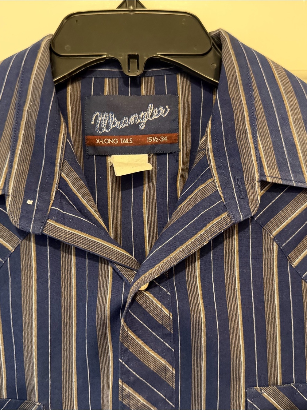 Vintage Wrangler Men’s Medium Pearl Snap Western Shirt Striped X-Long Tails - Picture 6 of 7